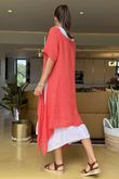Pure Linen Jensen Two Piece Split Side Dress Small Watermelon